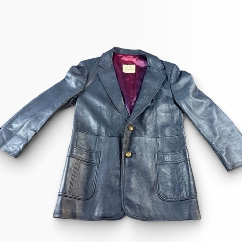 Unisex? Leathers by New England Blue Leather Blazer Jacket Gold Crest Buttons 38 - Picture 1 of 15